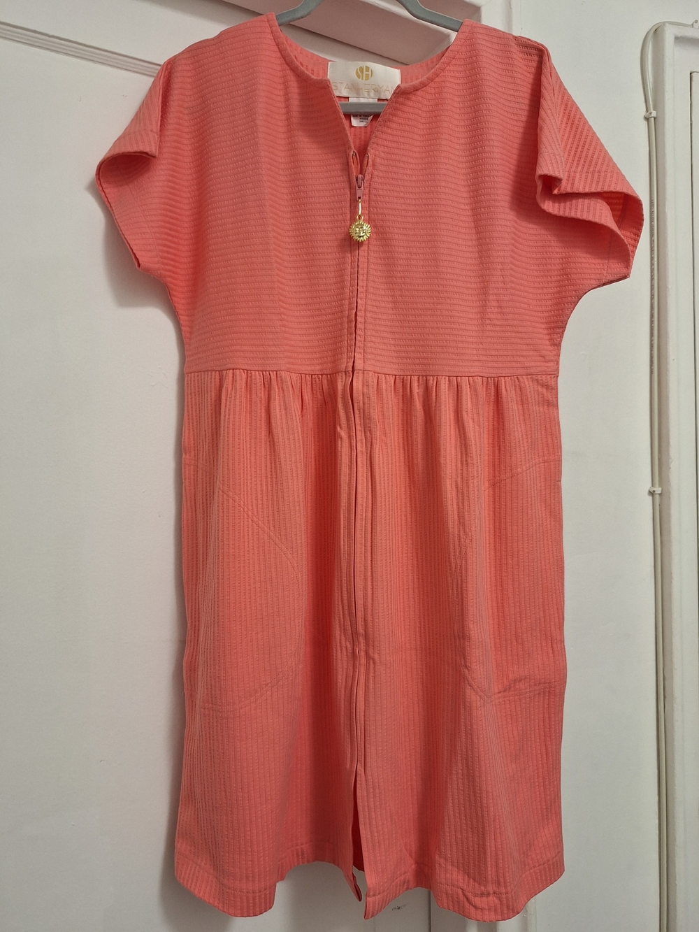 NIB Vintage Stan Herman Coral Pink Zip Front Lounge Dress Robe QVC Small